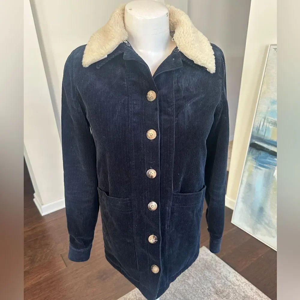 Sezane’ Will Navy & Cream Corduroy & Shearling Jacket XXS